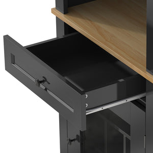 English Elm Bar Cabinet Farmhouse 69 Inch with Rgb Led Barn Door Wine Rack and Charging Station Black N728P438603B