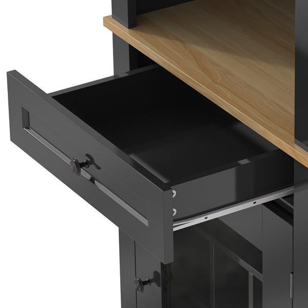 English Elm Bar Cabinet Farmhouse 69 Inch with Rgb Led Barn Door Wine Rack and Charging Station Black N728P438603B
