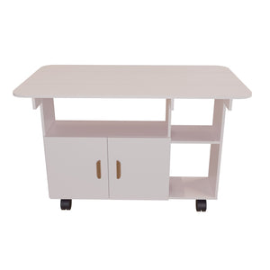 English Elm Modern Drop Leaf Rectangle Dining Table on Wheels with Drawer for Small Spaces W3101P420069