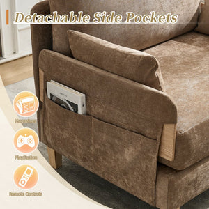 English Elm Foldable sofa bed recliner with three pillows, 3-in-1 convertible sleeper for small spaces, mid-century modern comfort Light Brown W395P290557