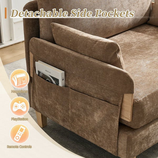 English Elm Foldable sofa bed recliner with three pillows, 3-in-1 convertible sleeper for small spaces, mid-century modern comfort Light Brown W395P290557