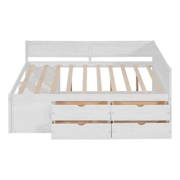English Elm Full Size Daybed with Storage Drawers Open Shelves Low Profile Contemporary Frame White LP102023AAK-1