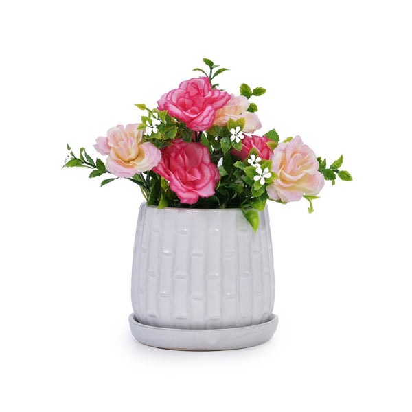 English Elm Set Of 2 Elegant White Ceramic Planters - Modern 7" Flowerpots For Indoor & Outdoor Decor W3273P322304-GIGA