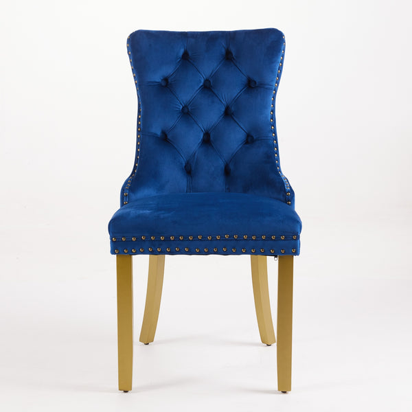 English Elm Mid-Century Tufted Velvet Dining Chair with Lion Head Ring, Nailhead Trim, Solid Wood Legs Blue W1143P193169