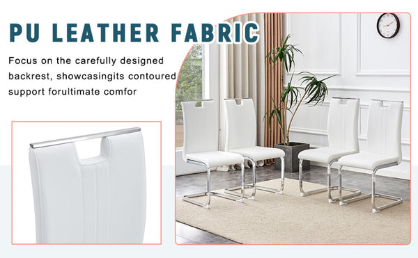 English Elm Set Of 4 Bow-Shaped White Pu Chairs - Modern Ergonomic Design For Comfort In Any Contemporary Space W3226P279081-GIGA