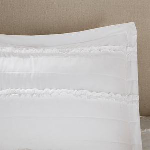JLA Home Madison Park - 5 Piece Microfiber Ruffled Comforter Set Shabby Chic Quilted Layers Embroidered Pillow Soft White Cozy Elegance MP10-2529