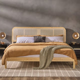 King Platform Bed with Rattan Headboard Insert Natural NRUB8BNA Walker Edison