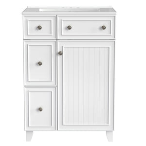 English Elm 24-Inch Bathroom Vanity Cabinet with Ceramic Sink, Space-Saving Storage, Solid Wood Feet, Durable Finish White WF532034AAK