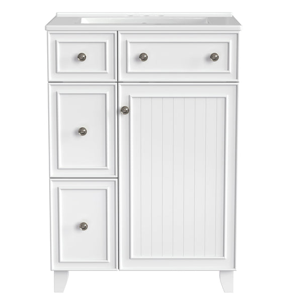 English Elm 24-Inch Bathroom Vanity Cabinet with Ceramic Sink, Space-Saving Storage, Solid Wood Feet, Durable Finish White WF532034AAK