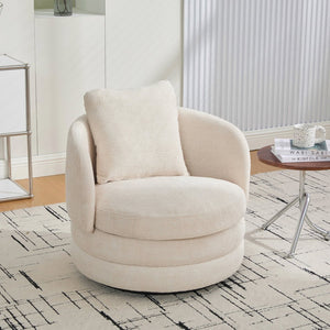 English Elm 30"w Swivel Barrel Accent Chair Chenille Upholstered Club Seat for Living Room Reading Beige W3118P462479