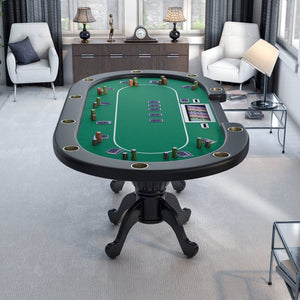 English Elm 96" Oval Poker Table Seats 10 with Waterproof Felt Padded Rail and Dealer Station Green W2748S00029