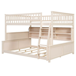 English Elm Full Xl Over Queen Bunk Bed Pinewood Frame with Led Lights Shelving Pegboard Beige LT000279AAA