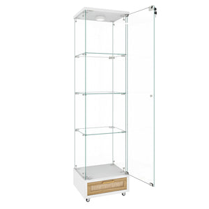English Elm Modern Glass Display Cabinet With Drawer - Stylish Led-Illuminated Storage For Collectibles & More W241P268237