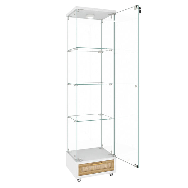 English Elm Modern Glass Display Cabinet With Drawer - Stylish Led-Illuminated Storage For Collectibles & More W241P268237
