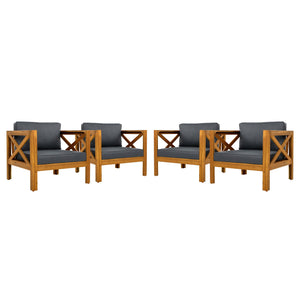 English Elm Christopher Knight Home® - Patio Conversation Set - Stylish Acacia Wood Chairs With Dark Grey Cushions & Foldable Side Table N770P264304G_N770P261552T