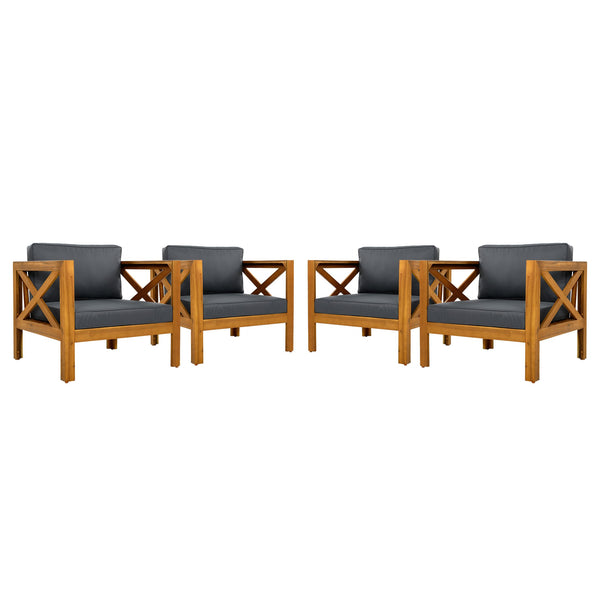 English Elm Christopher Knight Home® - Patio Conversation Set - Stylish Acacia Wood Chairs With Dark Grey Cushions & Foldable Side Table N770P264304G_N770P261552T