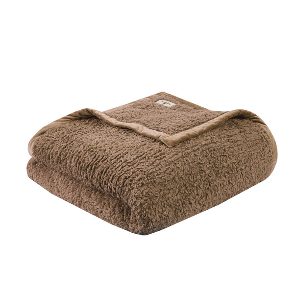 JLA Home Woolrich - Berber Woolrich Burlington Plush Berber Blanket with Velvet Binding, OEKO‑TEX Certified Cozy Layer Brown WR51-3909