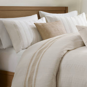 English Elm 3-piece Cotton Yarn Dyed Duvet Cover Set with Jacquard Pompom Stripe Bedding B035P482898