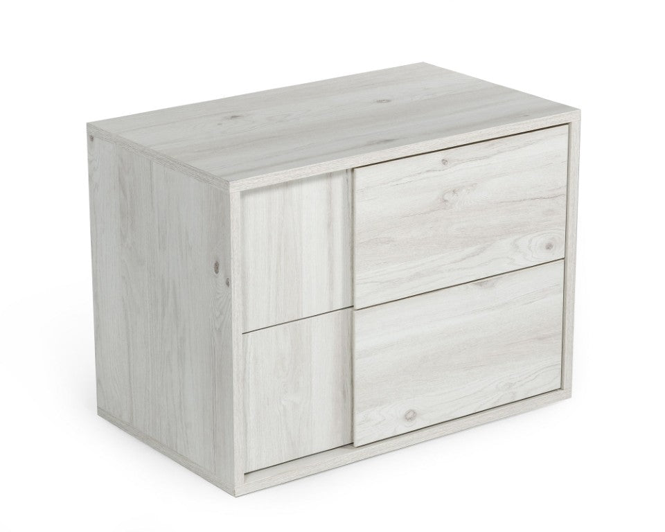 VIG Furniture Asus Italian White-Washed Oak Nightstand With Soft-Close Drawers, Matte Veneer, Integrated Handles VGACASUS-NS-ASH