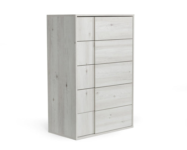 VIG Furniture Asus Italian White-Washed Oak Chest Of Drawers — 5-Drawer Matte Finish, Built-In Handles, No Assembly VGACASUS-CHEST-ASH