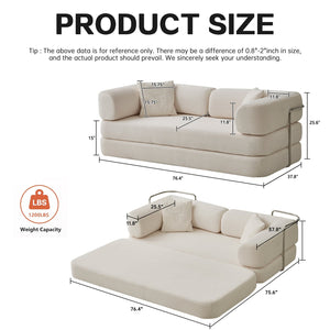 English Elm Floor Floor Couch Convertible 5-in-1 Corduroy Sofa Bed with Pillow-to-Blanket, Reinforced Frame Cream W3565P354961