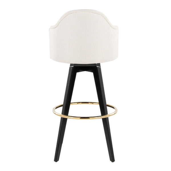English Elm Fixed-height Swivel Barstools with Gold Ring Footrest Cream Upholstery Set of 2 B202S01864