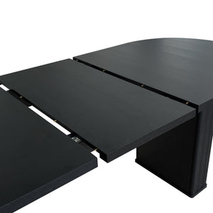 English Elm Kitchen extendable dining table with travertine-inspired melamine top, rounded edges, sturdy wooden base for family gatherings Black W1347S00016