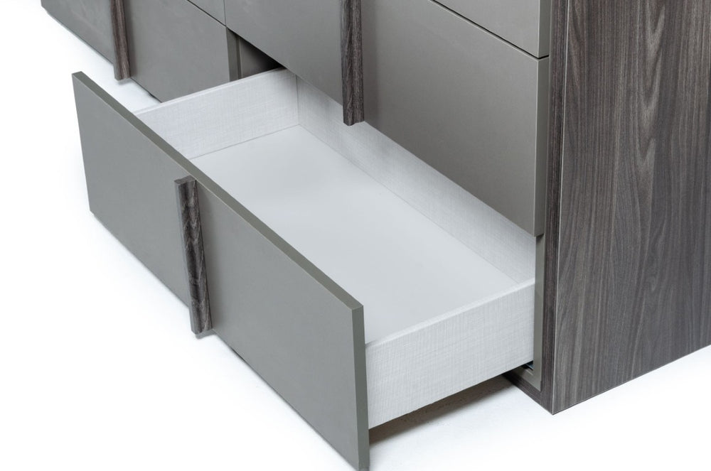 VIG Furniture Lucia Italian Modern Elm & Matte Grey Six-Drawer Dresser — Made In Italy, Smooth Self-Closing Drawers VGACLUCIA-DRS-GRY