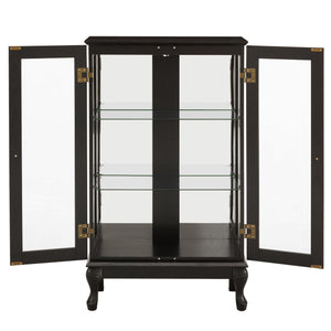 English Elm Curio Cabinet with Lighted Tempered Glass, Mirrored Back, Adjustable Shelves, Vintage Handle — Black W2275P389705