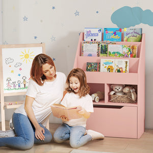 English Elm HOMCOM Kids Bookcase with Drawer & Anti-Tip Design, 3-Tier Shelf Organizer for Toys & Books Pink W2225P217324