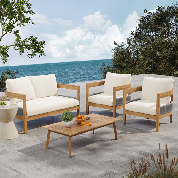 English Elm Christopher Knight Home® - Porto 4-Piece Outdoor Chat Set - Stylish Beige Cushions, Durable Weather-Resistant Design, Comfortable! N773P218420B_N773P218421B2