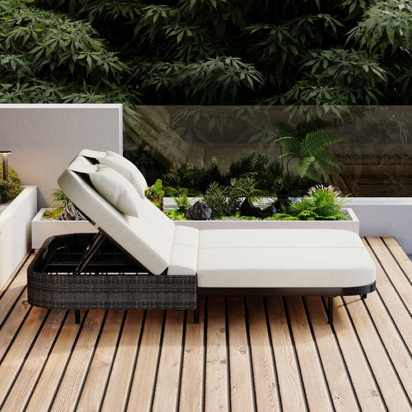 English Elm Trexm Outdoor Pe Rattan Daybed Dual Adjustable Backrests Iron Frame Poolside Lounger N715P250512B