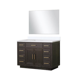 English Elm Brown Oak Single Bath Vanity Set With Cultured Marble Top & Large Frameless Mirror – Elegant Design B2731S01403