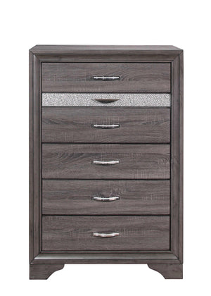 English Elm RYDER Sparkle Chest with 6 Spacious Drawers and Jewelry Drawer, Modern Solid Wood Frame Design Gray 36.42 L x 18.82 W x 53.62 H B201P215943