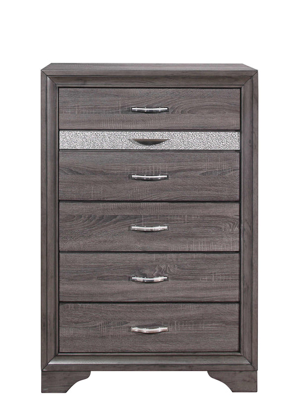 English Elm RYDER Sparkle Chest with 6 Spacious Drawers and Jewelry Drawer, Modern Solid Wood Frame Design Gray 36.42 L x 18.82 W x 53.62 H B201P215943