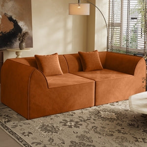 English Elm Compressed Memory Foam Sofa 2-Seater Lounger Daybed with Rectangular Pillow, Space-Saving Expandable Comfort Orange W3670S00005