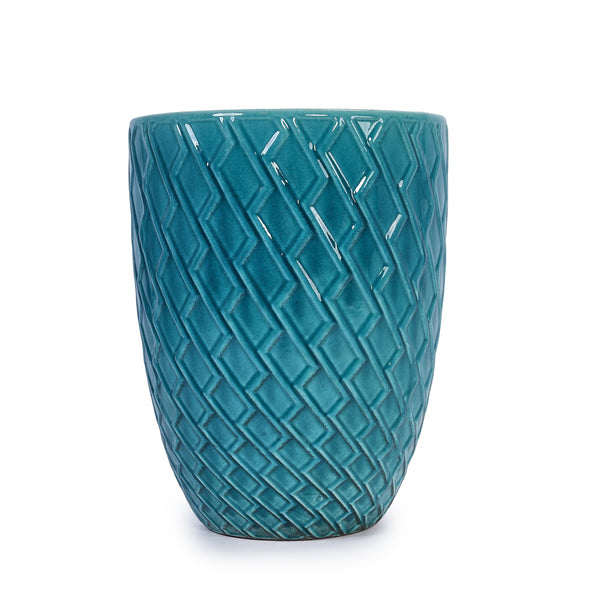 English Elm Ceramic Handcrafted Cyan Planter - Modern Elegance For Your Patio, Garden, Or Windowsill Display W3273P326367