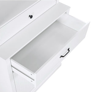 English Elm White Bathroom Storage Cabinet with Zinc Alloy Knobs, Adjustable Shelves, Smooth Drawers & Open Shelves for Organized, Durable MDF Storage (78.7" H) N725P252486K