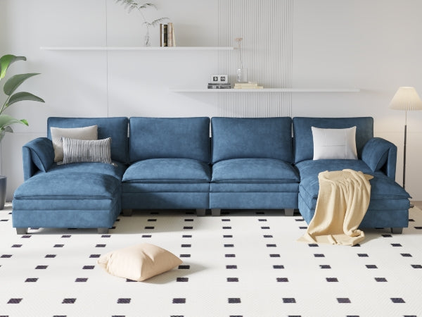 English Elm 141.5'' Large U-Shaped 6-Seater Sofa With Movable Ottoman, Modern Fabric Couch For Ultimate Comfort W680S00042