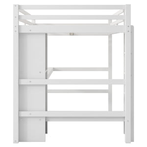 English Elm Full Size Loft Bed With Under-Bed Desk & Multifunction Shelves - Space-Saving White Design For Teens N7090005004K