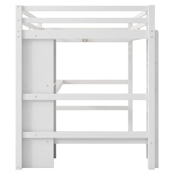 English Elm Full Size Loft Bed With Under-Bed Desk & Multifunction Shelves - Space-Saving White Design For Teens N7090005004K