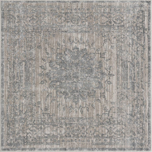 Unique Loom Aberdeen Derbyshire Machine Made Medallion Rug Gray, Navy Blue 5' 3" x 5' 3"