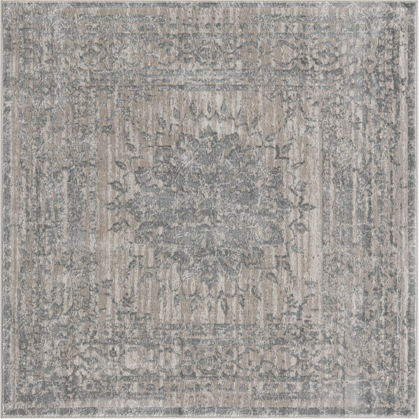 Unique Loom Aberdeen Derbyshire Machine Made Medallion Rug Gray, Navy Blue 5' 3" x 5' 3"