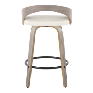 English Elm Fixed-height Swivel Counter Stools with Faux Leather Seats and Chrome Footrest Set of 2 B202S01829
