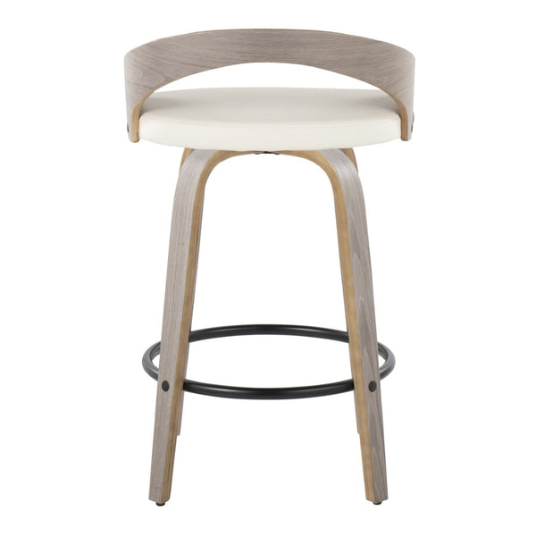 English Elm Fixed-height Swivel Counter Stools with Faux Leather Seats and Chrome Footrest Set of 2 B202S01829
