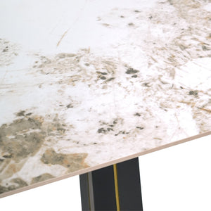 English Elm Modern Square Negotiation Table - Elegant White Sintered Stone Top With Black Legs & Gold Base W1535S00589