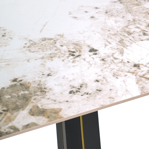 English Elm Modern Square Negotiation Table - Elegant White Sintered Stone Top With Black Legs & Gold Base W1535S00589