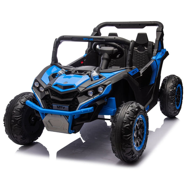 English Elm 24v Two Seat Kids Electric Utv with Parental Remote Suspension Off Road Ride On Blue W1578P184799