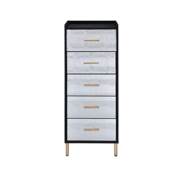 English Elm Black Black and Silver 4-drawer Jewelry Armoire with Lift-top and Mirror, Velvet Lined Organization Elegance B062P181349