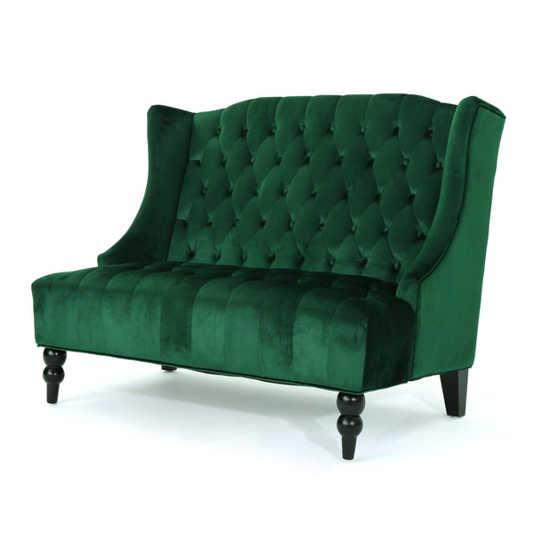 English Elm Christopher Knight Home® - LOVESEAT Emerald Velvet Wingback with Button-Tufted Diamond Stitch, Durable Wrinkle-Resistant Comfort 92 61186.00NVLTEMD